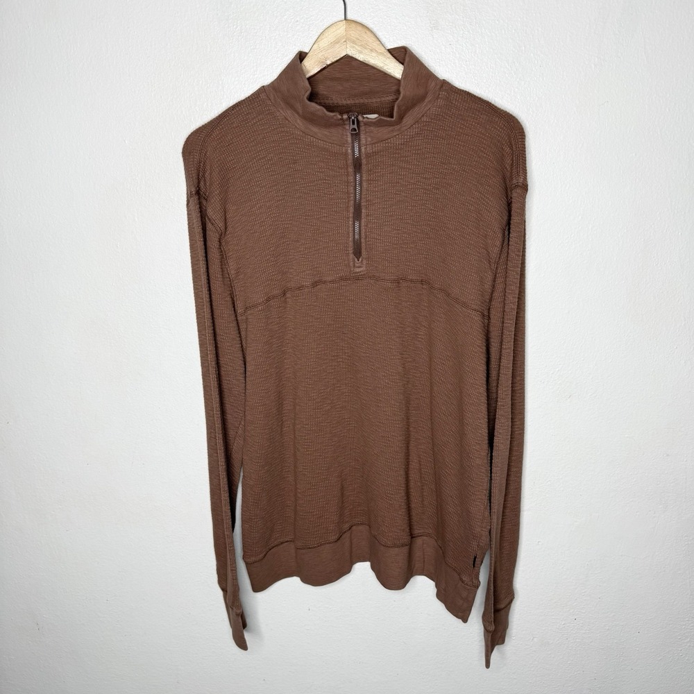 Lucky Brand Garment Dye Thermal Mock Neck Half Zip Brown Potting Soil‎ Men's XL